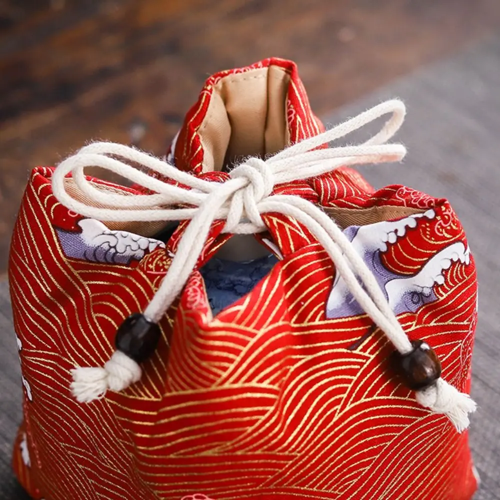 Canvas Flower Drawstring Bag Dragon Stripe Print Chinese Style Handbag Coin Purse Wallet Makeup Lipstick Bag