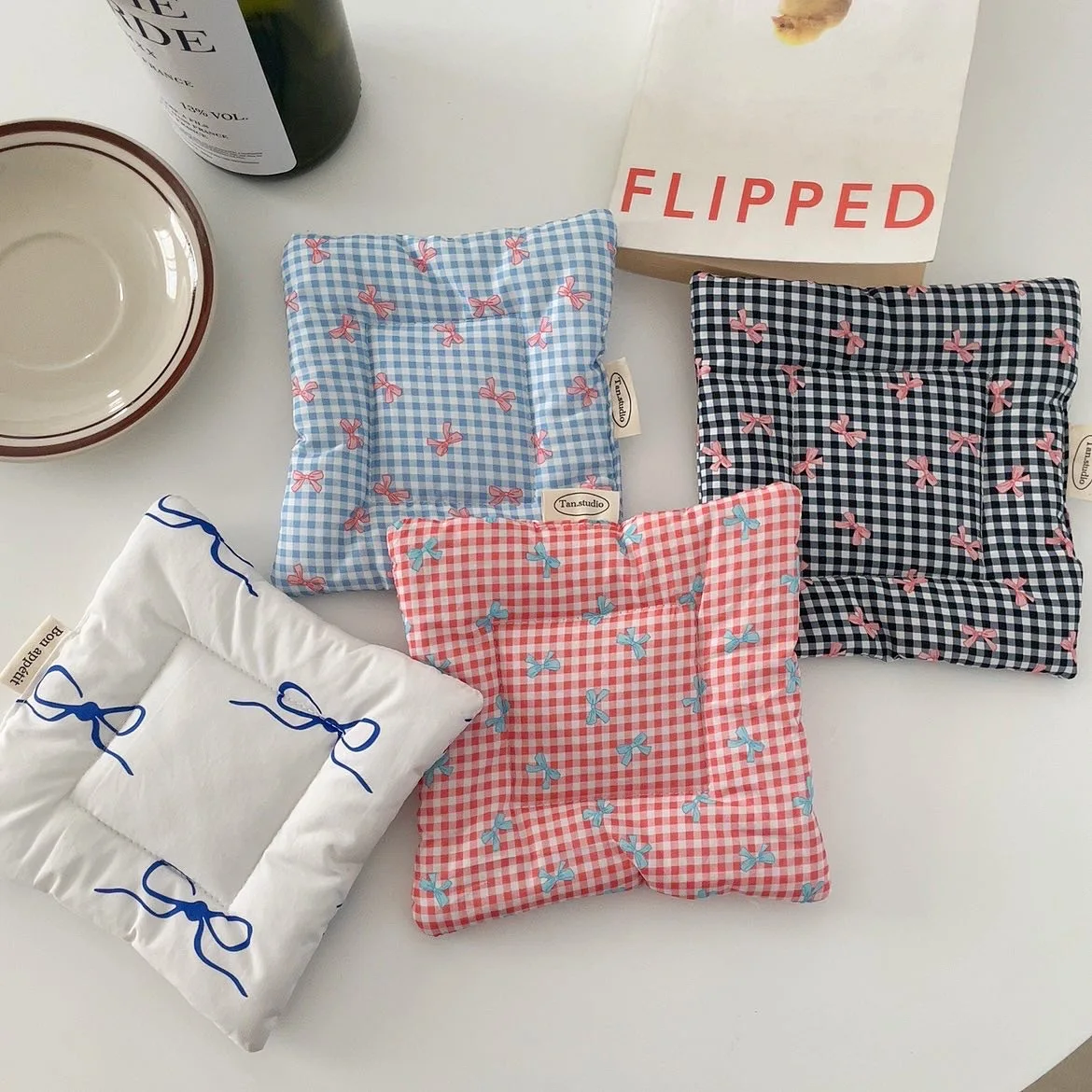 Hand Made Cotton Coaster Cute Bow Pattern Cloth Insulation Pad Table Mat Placemats Home Decoration Kitchen Accessories For Cup