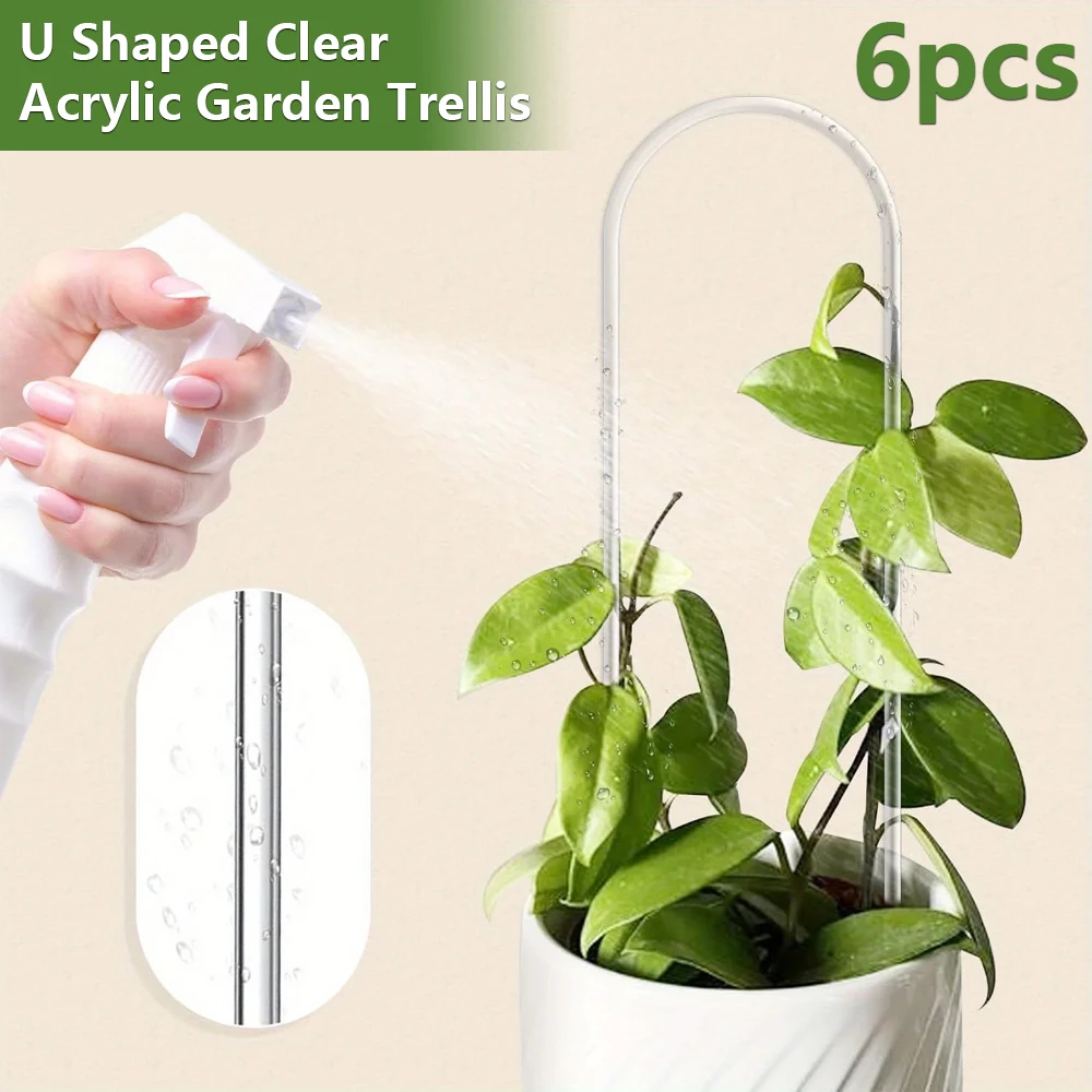 

6Pcs U Shaped Clear Acrylic Garden Trellis Flower Pot Plant Climbing Frame Potted Houseplant Clear Trellis Gardening Accessories
