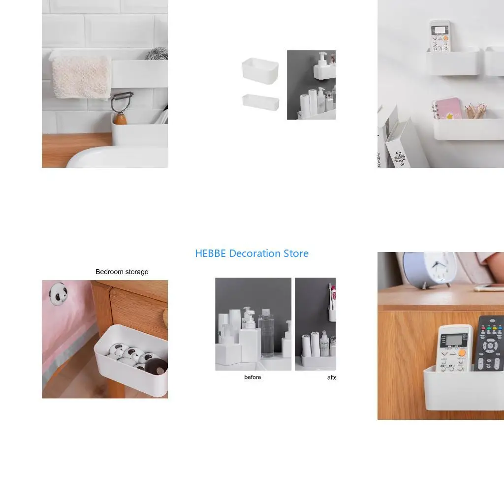 B0KC Sundries Container for Kitchen Bathroom Office Dorm White Minimalist Plastic Adhesive Mount Storage