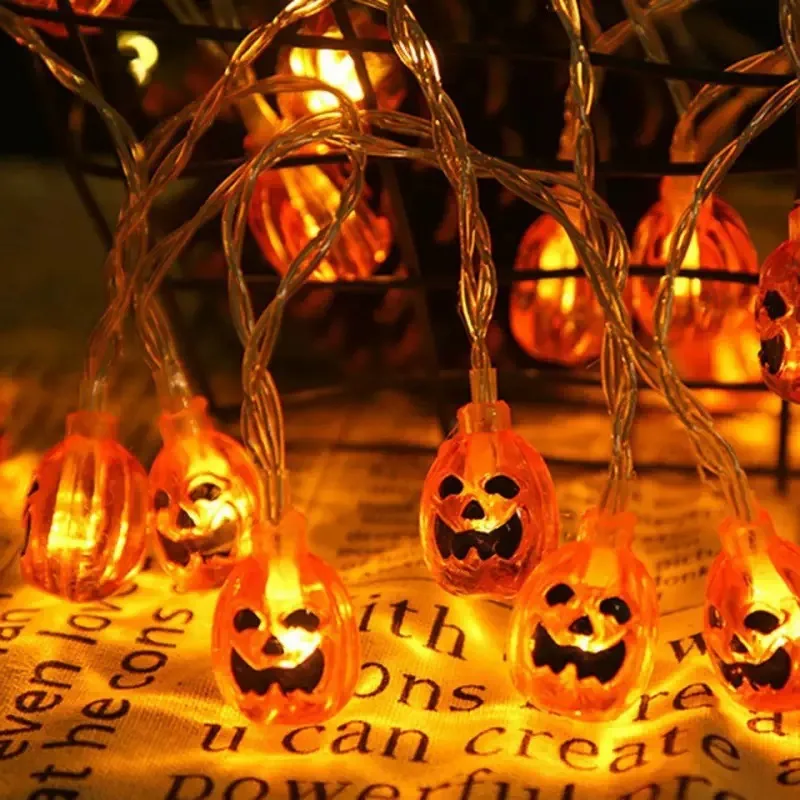 Halloween Pumpkin String Lights, Warm Light LED Fairy Lights, Battery Operated Decor Lights for Halloween Party Yard