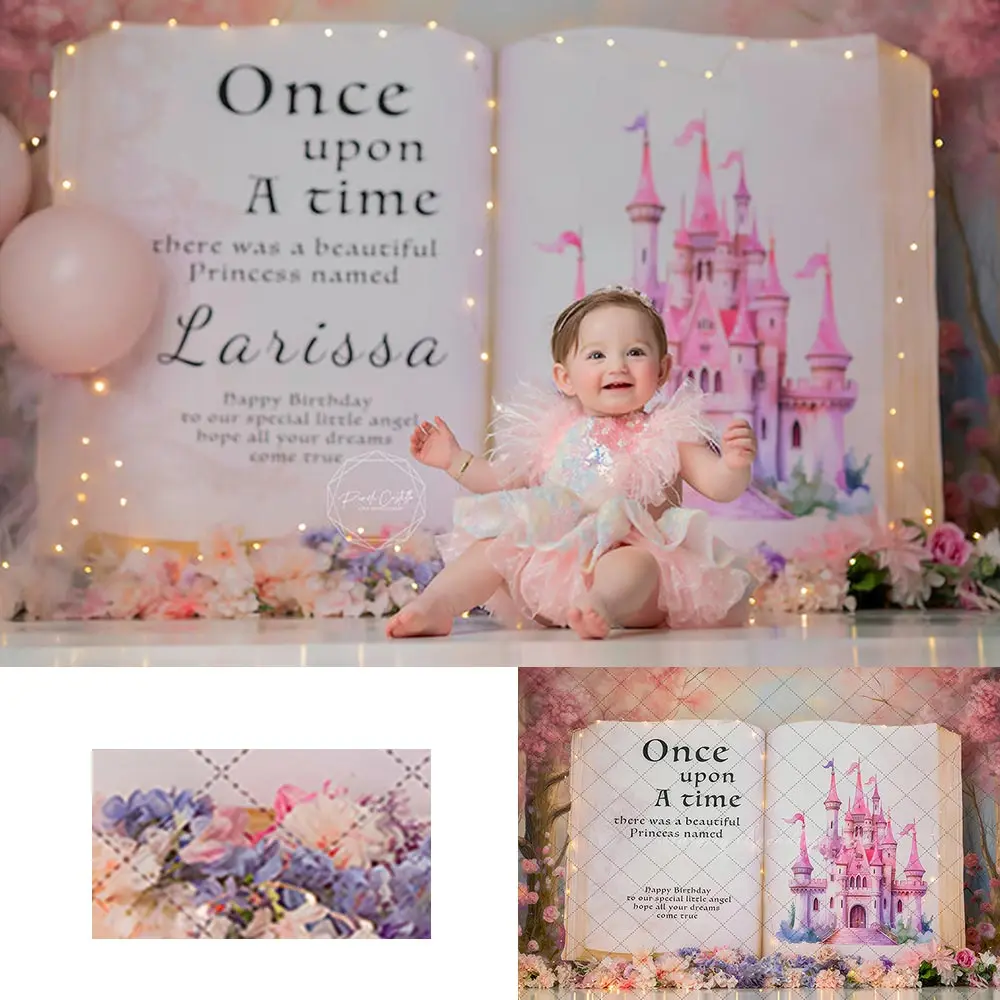 Verhaal Boek Taart Smash Achtergrond Roze Kasteel Meisjes Volwassen Verjaardag Fotografie Decors Kids Baby Theme Party Studio Achtergronden