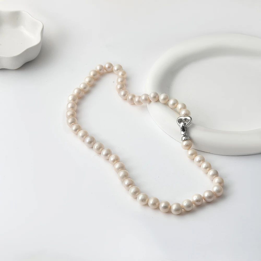 9-10 مللي متر قلادة من اللؤلؤ الطبيعي المستدير لون أبيض لؤلؤ طبيعي أصلي مطرز للنساء مجوهرات عيد ميلاد هدية تبديل المشبك #6