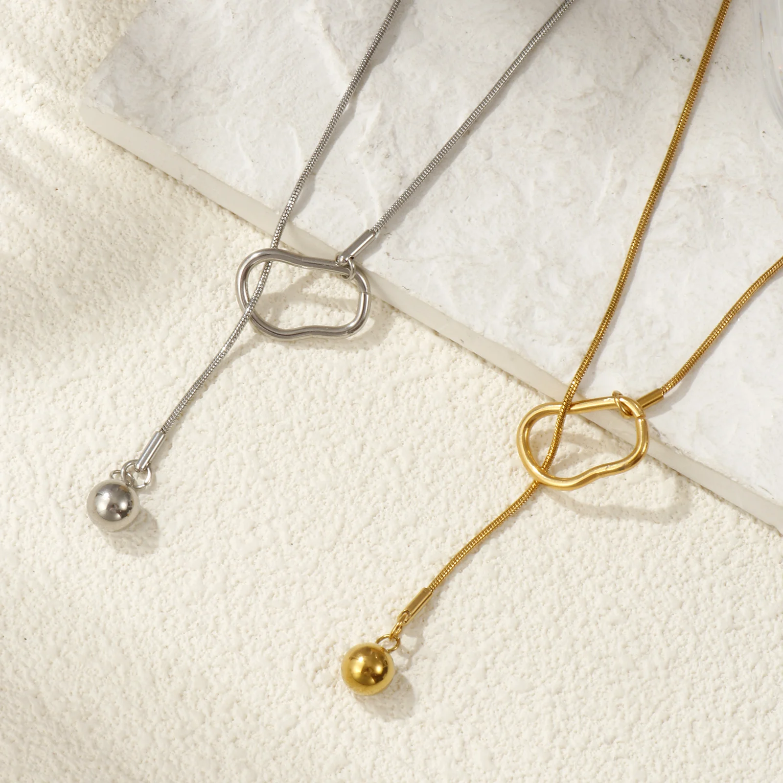 1PC Concise 304 Stainless Steel Snake Chain Round Y Shaped Lariat Necklace For Women Jewelry Geometric Jewelry Stylish Gift 64cm