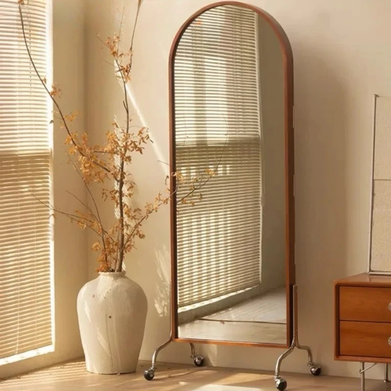 

solid wood full-length mirror bedroom living room movable floor-standing dressing mirror