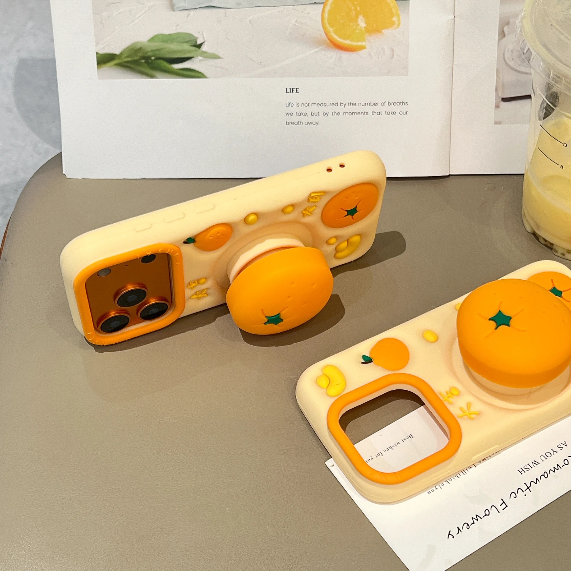 

17 17Pro 3D Soft Silicone Phone Case, Back Cover Skin Shell with Holder Cute Cartoon Orange For iPhone 12 13 14 15 16 17Pro Max