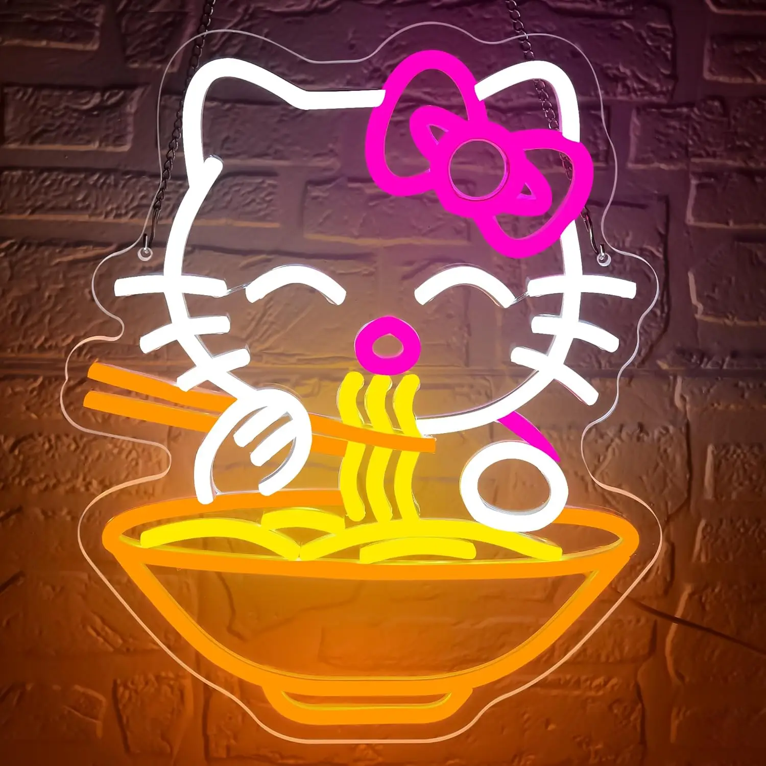 

Неоновая вывеска Hello Kitty Ramen, светодиодная, с регулируемой яркостью, для мужской комнаты, нудл-ресторана, домашнего бара, кухни, столовой, декора, подарка на день рождения