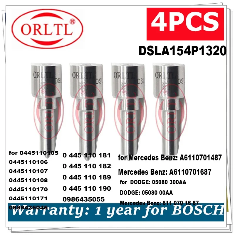 

4 шт. DSLA154P1320 0 433 175 395 для Mercedes Benz 0445110181 0445110182 0445110189 0445110190 0986435055 Форсунка дизельного топлива