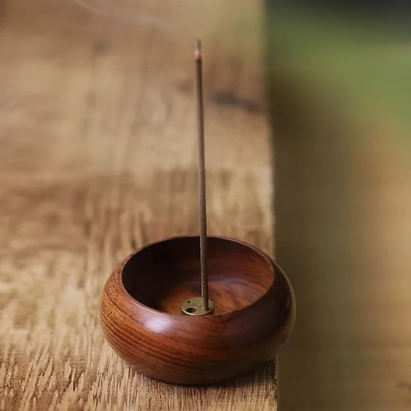 Solid Wood Incense Holder Ash Catcher Bowl Shape Incense Burner for Incense Insert Sticks Meditation Yoga Living Room Tea House