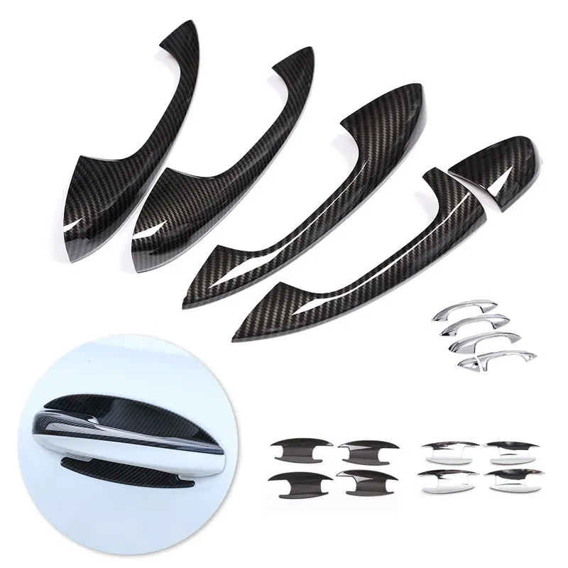 For Mercedes Benz C E GLC Class W205 W213 X253 2017 2018 Car Carbon texture Exterior Door Handle Pull / Door Bowl Cover Trim