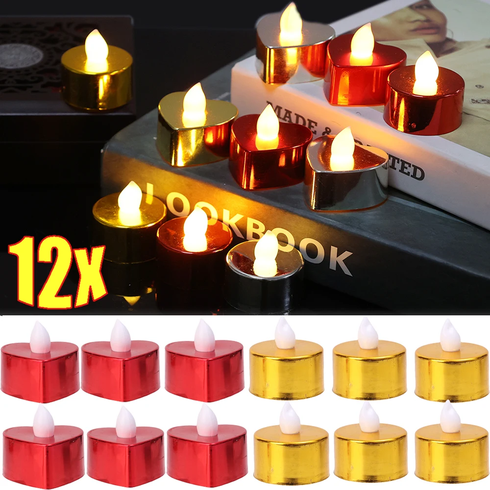 

12/1PCS Heart Shape LED Candles Flameless Electronic Night Light Wedding Valentine's Day Party Romantic Decoration Candle Lamps