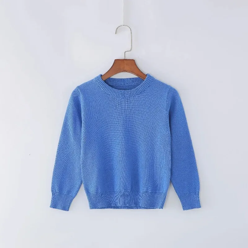2021 New Children Clothes Pullover 4 Years Girl Fashion Blouses Baby Boy Knit Sweater Kids Blue O-Neck Sweater 1 To 3 5 6 Years