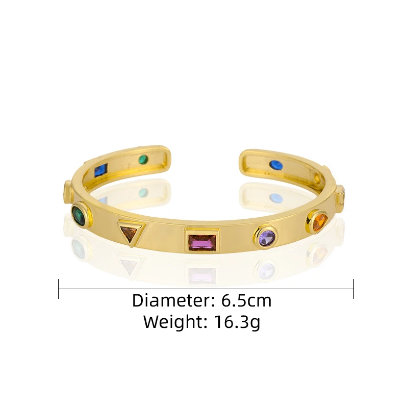 2023 Fashion Luxury Multicolor Zircon Geometric Golden Bangle Women Jewelry Fashion Open Adjustable Charm Bangles Bracelet