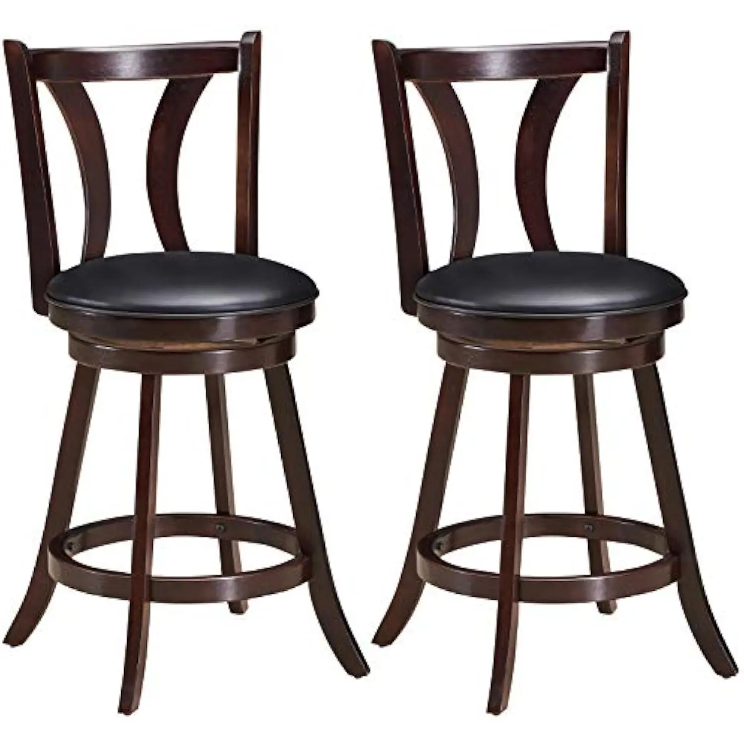 

Bar Stools Set of 2, 360-Degree Swivel Stools with Leather Padded Seat, Single Slat Back & Solid Rubber Wood Legs, Counter Hei