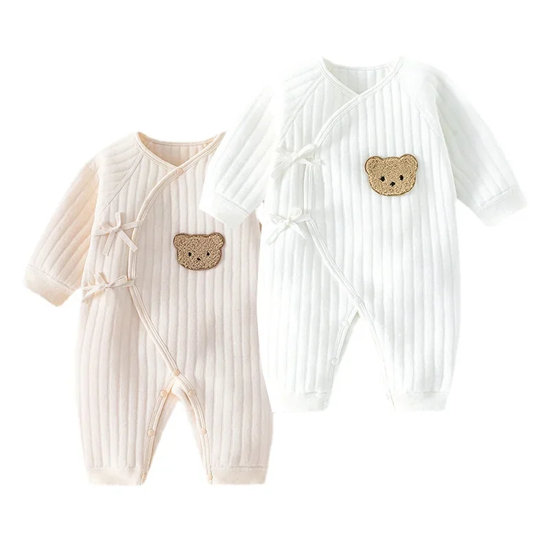 3Pcs Newborn Bodysuit with Hat 100% Cotton Boys Girls Toddler Home Wear  0-6M Thickened Spring and Autumn Clothing