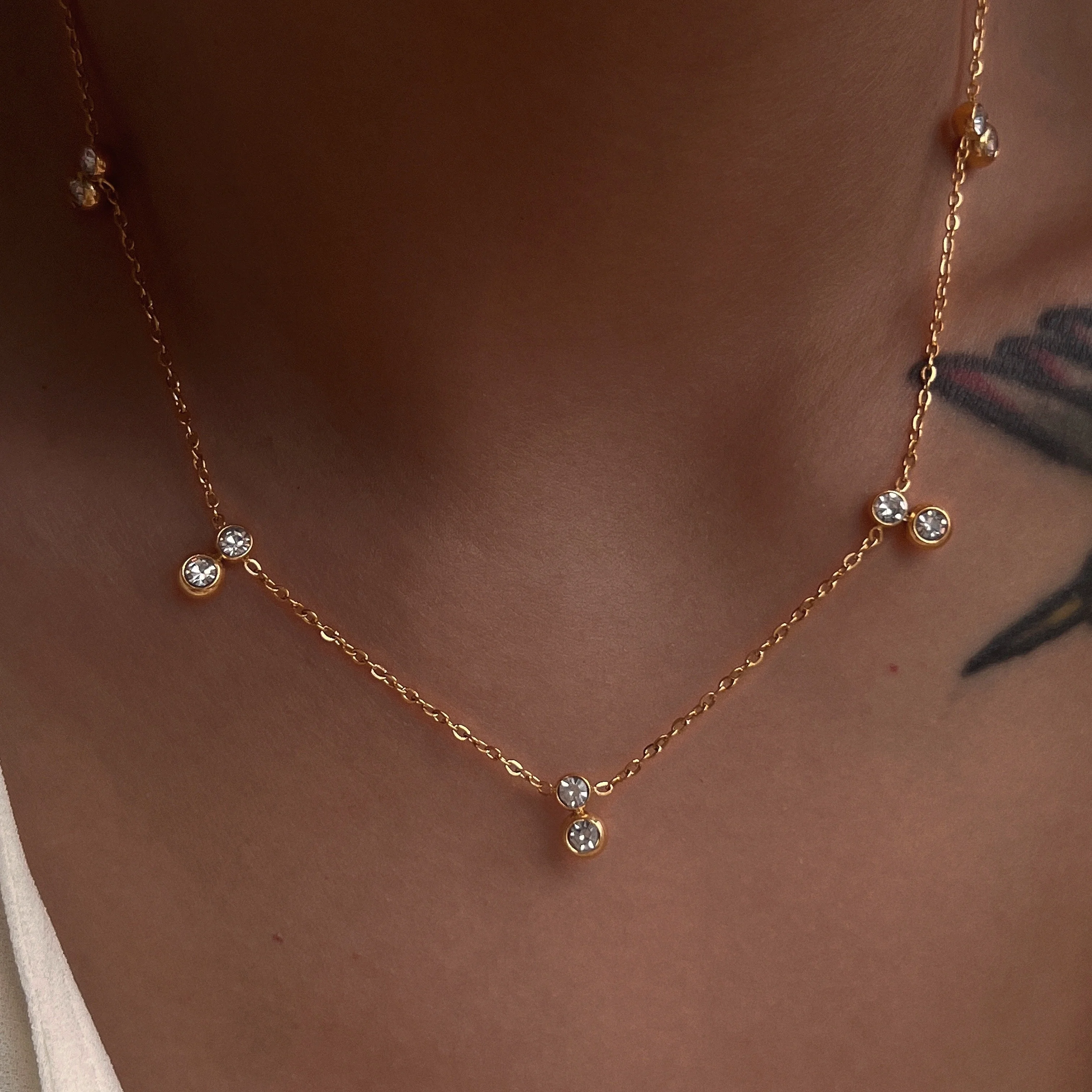 

DASEIN 2025 New White Zircon Pendant Link Chain Necklace for Women 18k Gold Plated Tarnish Free Stainless Steel Daily Jewelry