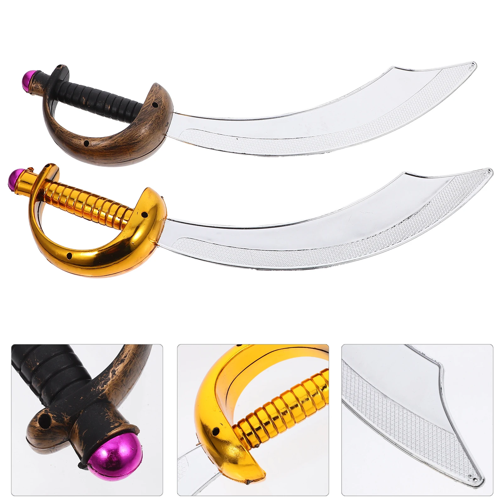 Espada de pirata de PVC para niños, accesorio de disfraz para fiesta de Halloween, juguete para juego de imitación, hoja curva, decoraciones temáticas de pirata, 2 uds.