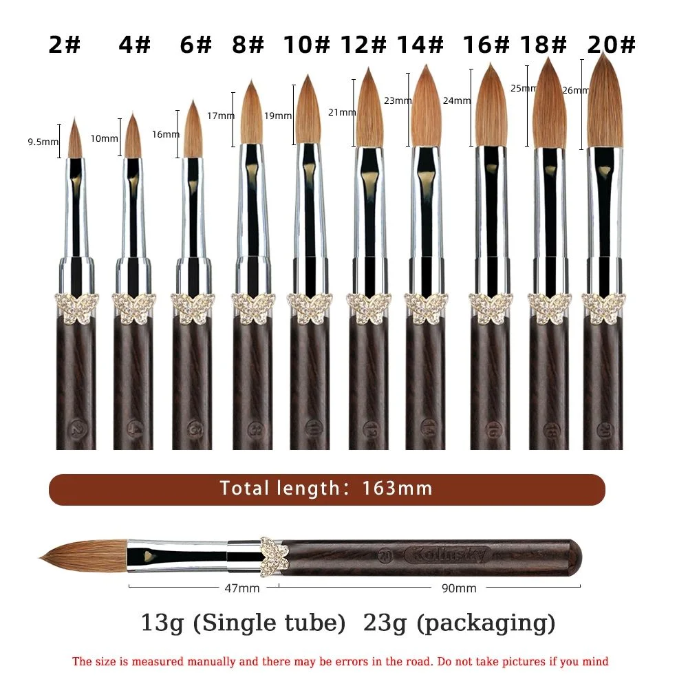 แปรงอะคริลิคสำหรับทำเล็บ ขนโคเลียนสกี้เซเบิล ด้ามไม้จันทน์สีม่วง สำหรับงานออกแบบ 3 มิติ แปรงสำหรับต่อเล็บด้วยผง