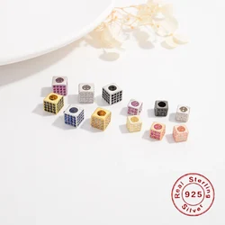 925 Sterling Silver Large Aperture 6 7mm Magic Cube Beads Colorful Square Beads CZ Creative Jewelry Findings Accessories SZ11
