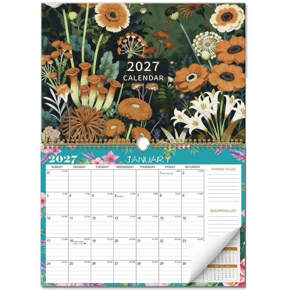 Monthly Layout 2027 English Wall Calendar Thick Paper Large Size Coil Calendar Spacious Monthly Planner Calendar Family Planning