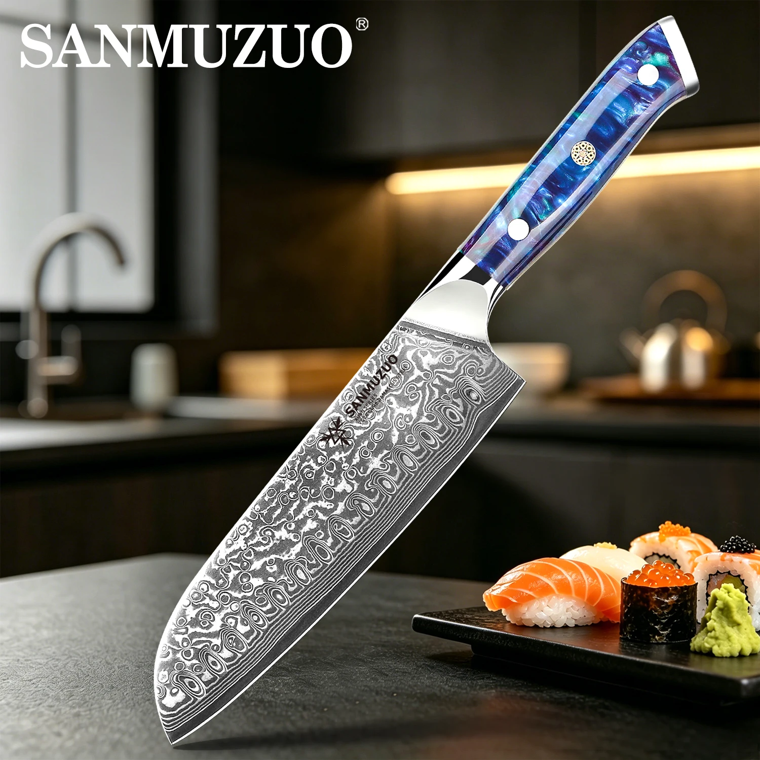 

7inch Santoku Chef Knife - VG10 Core Damascus Steel with Resin Handle, Ultra Sharp Kitchen Knife - Perfect Gift for Home Cooking