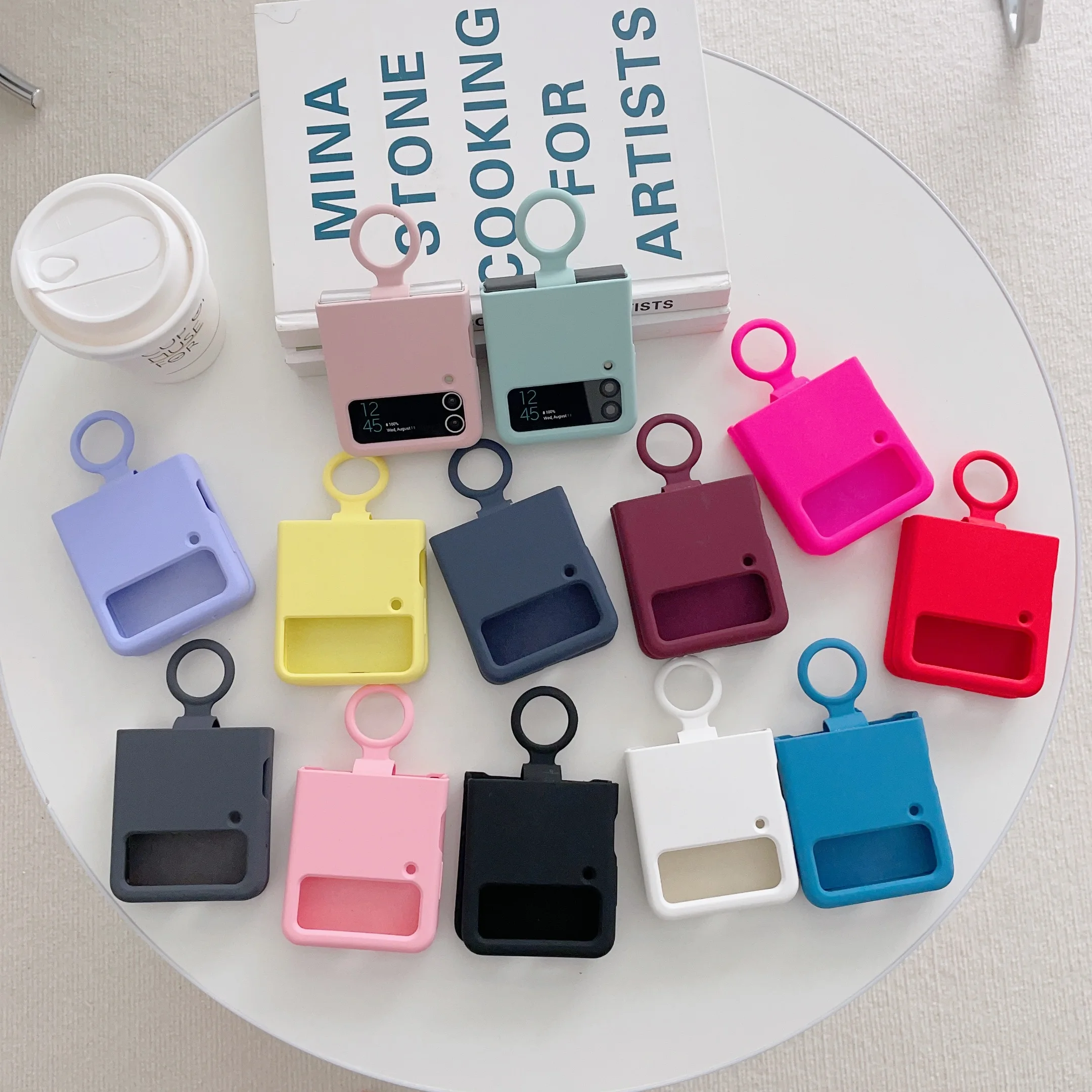 Candy Color Liquid Silicone Folding Case For Samsung Galaxy Z Flip 3 4 Cover Finger Ring Holder