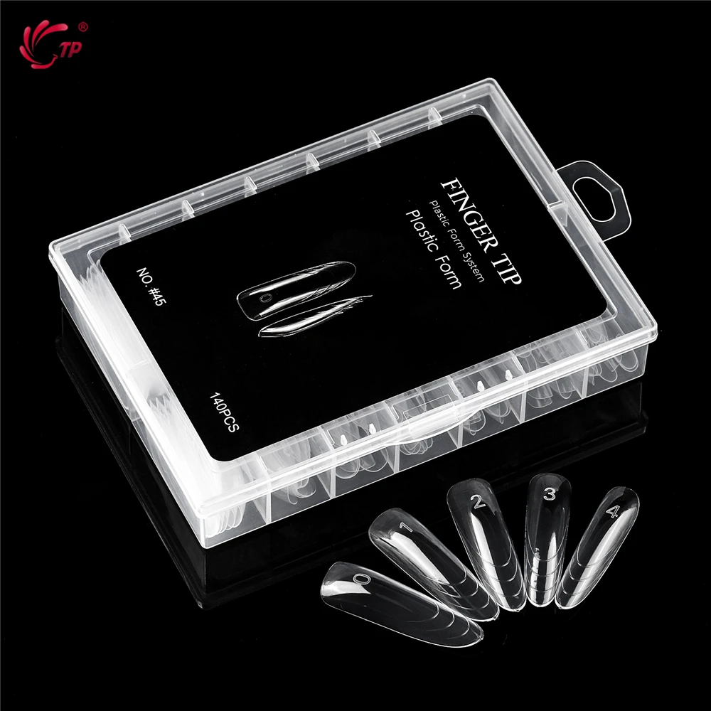 TP New 70枚/140枚入り クリアネイル デュアルフォーム フルカバー ネイルエクステンションシステム クイックビルディングジェルモールド つけ爪 マニキュアツール