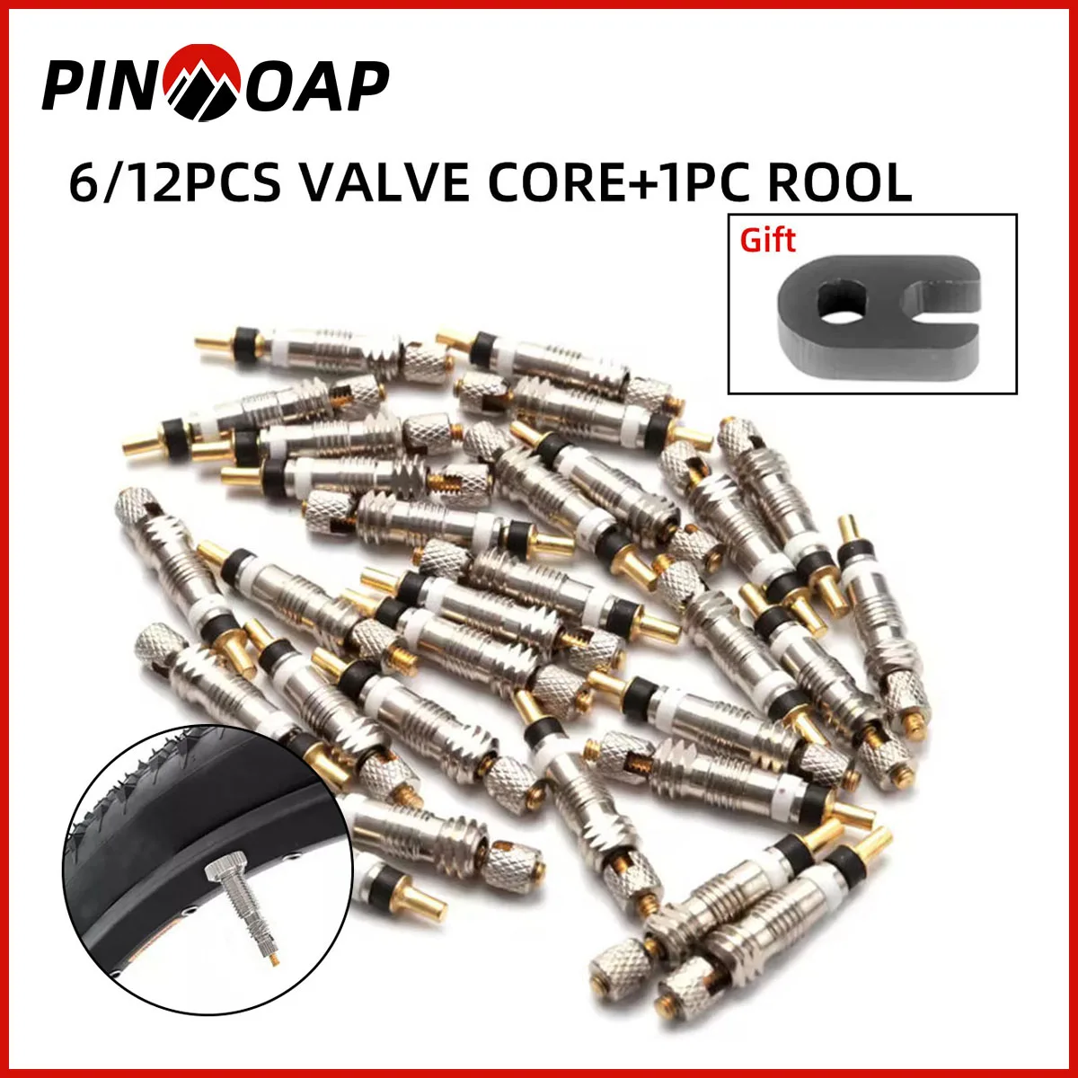 PINMOAP 6/12PCS Bicycle Valve Core Tire Valve Core Mesh Copp