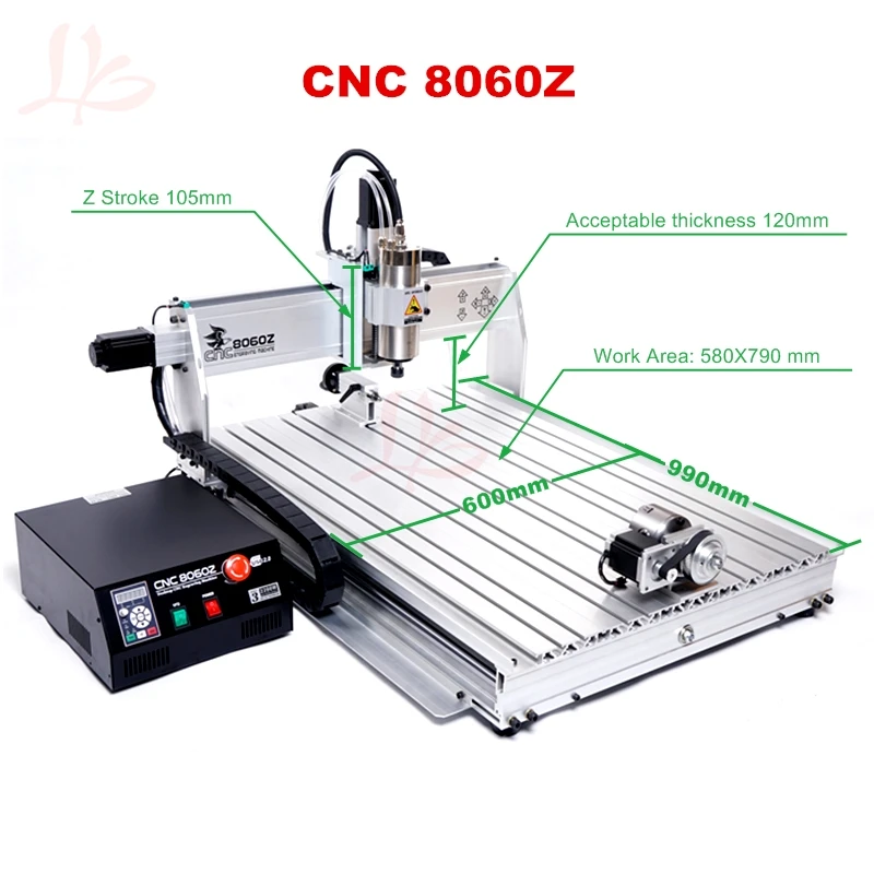 Enrutador CNC LY 8060Z, máquina de grabado de madera de aluminio, carril guía lineal de 4 ejes con mango, puerto USB de 2200W para trabajo de Metal