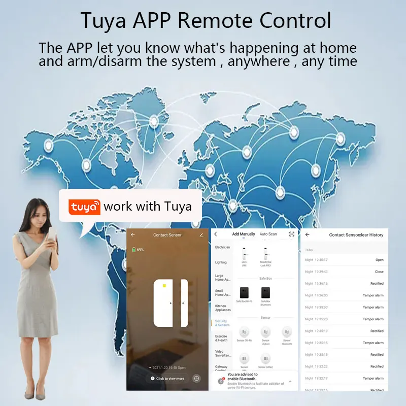 Tuya WiFi Door Sensor Door Open / Closed Detectors Home Security Alarm System Compatible With Alexa Google Home Smart Life APP