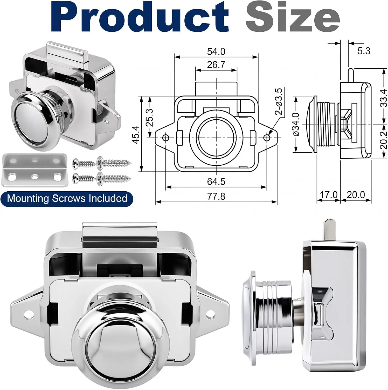 20 Pack Push Button Cabinet Latch Marine RV Boat Drawer Lock