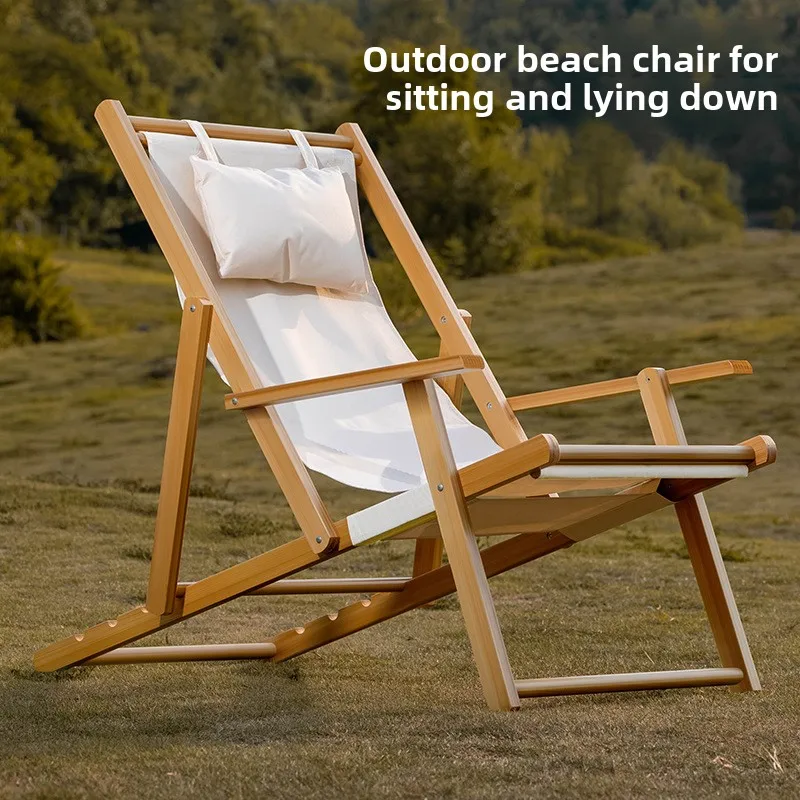 

EXTRAVAGANTSLEEP Folding Reclining Beach Chair,Second Setup Bamboo Camping ChairPosition Adjustable Outdoor Lounge Chair with