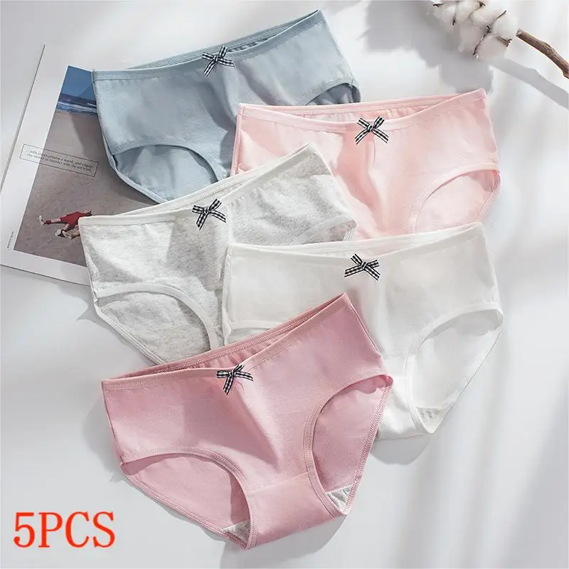 5PCS/Set Women's Panties Girls Cotton Bow Briefs Plus Size Underwear Breathable Panty Female Underpants Sexy Lingerie M-2XL