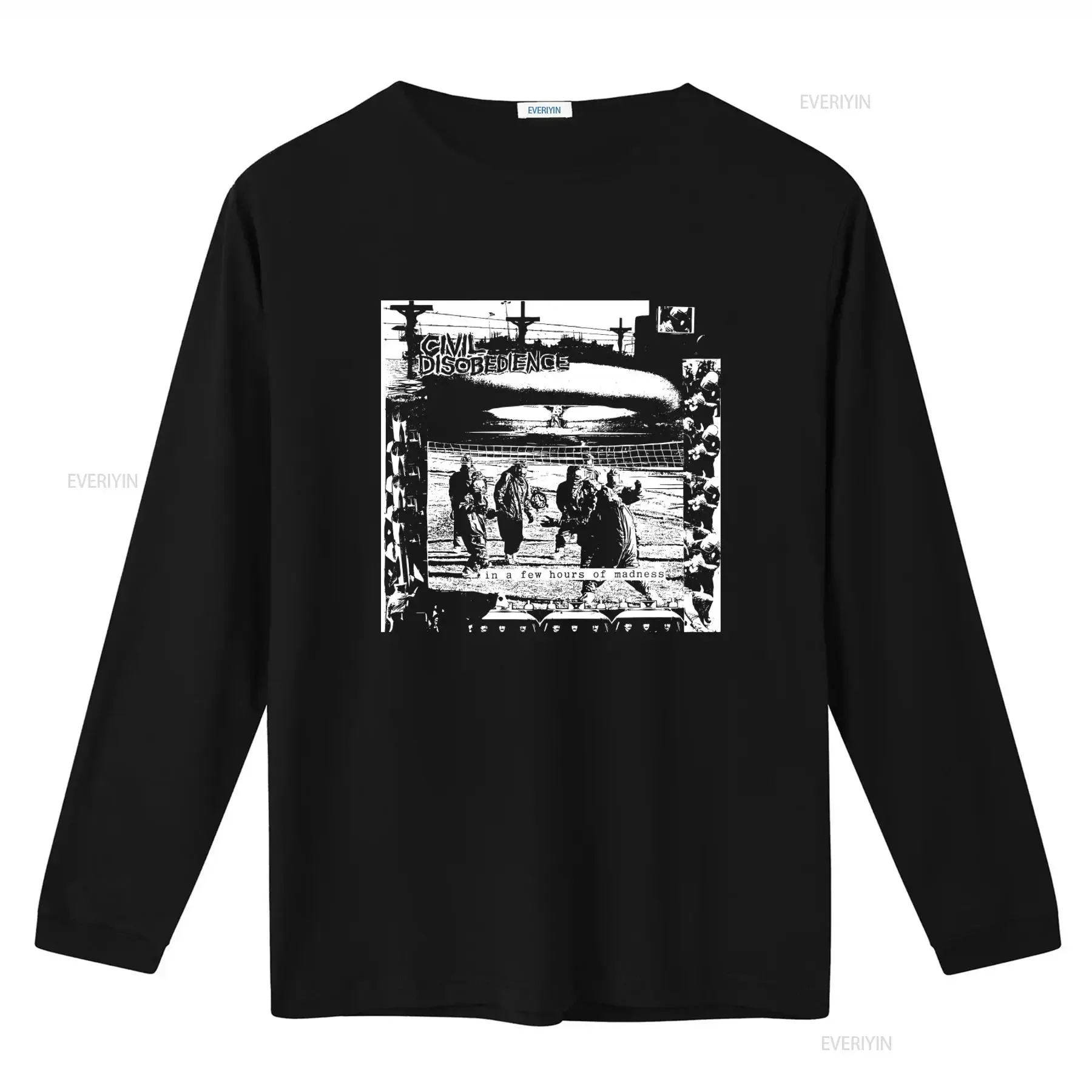 CIVIL DISOBEDIENCE 'Few Hours' Punk Crust Hard Core Crass Print T Shirt vintage Washed fashion Stretched Unisex