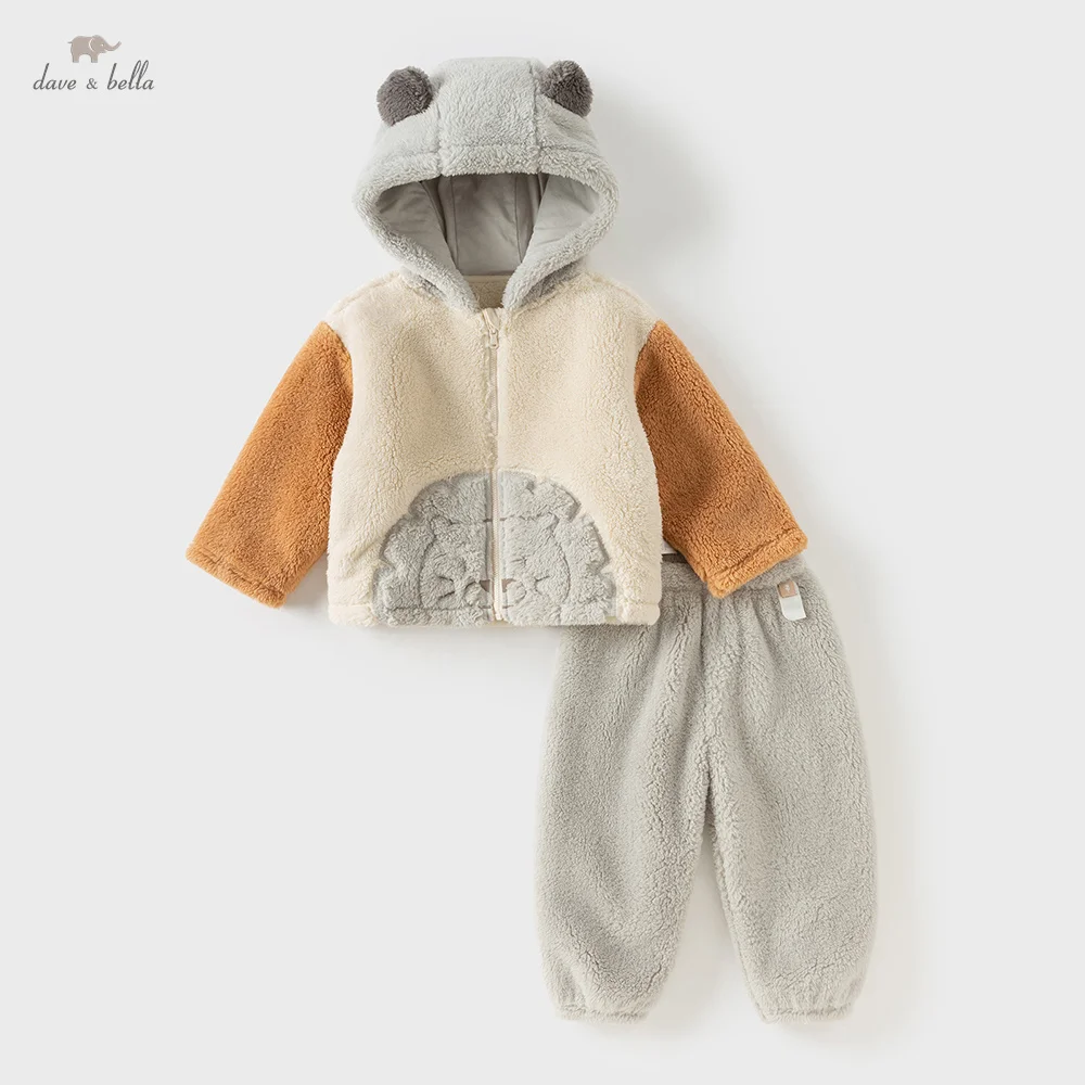 Dave Bella Boys' Home Wear Set Autumn Winter Children's Soft Warm Trend Clothes Kids' Long Pajamas Pants Two Piece Set DB4253335