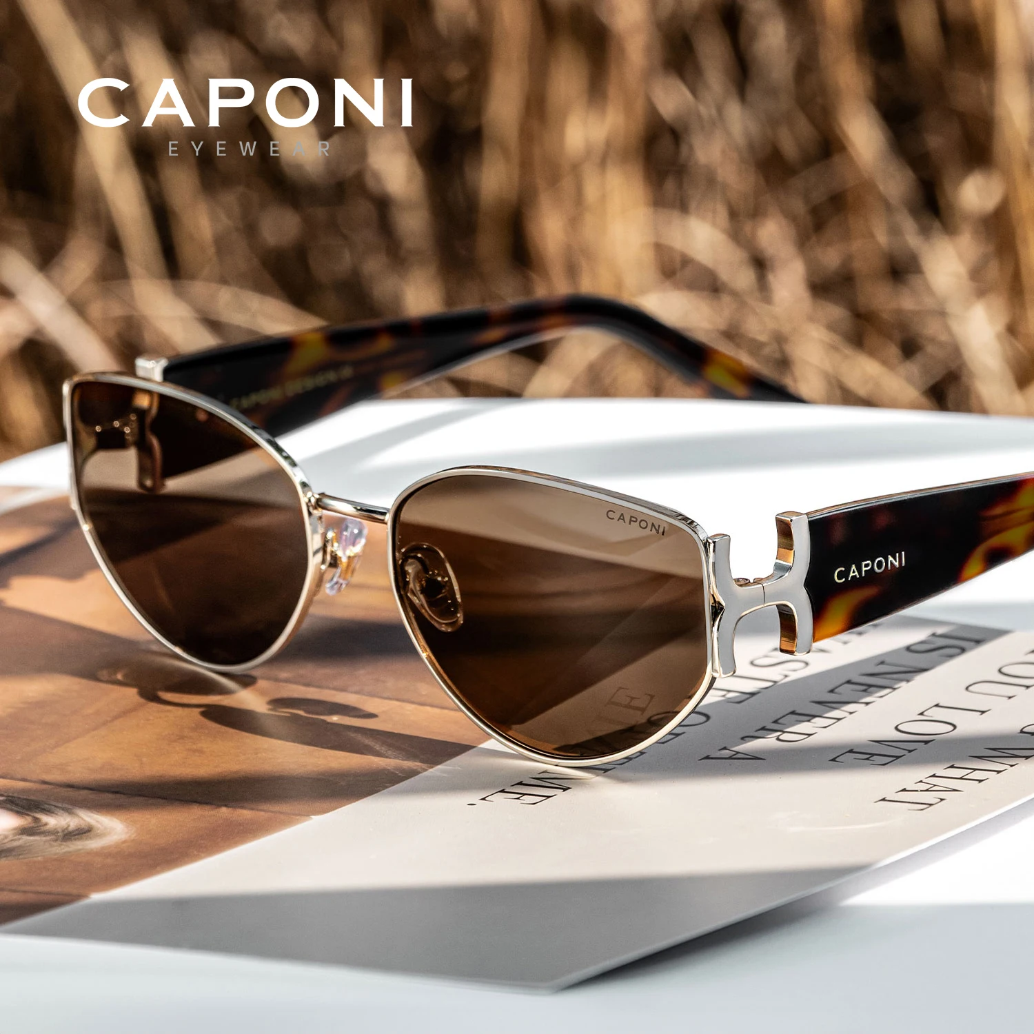 CAPONI luxe femmes lunettes de soleil polarisées Vintage acétate extérieur conception originale lunettes UV400 Protection marron ombre CP34020