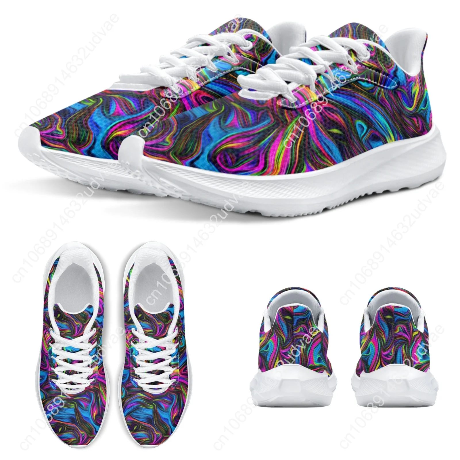 New Running Shoes Colorful Psychedelic Print Lightweight Breathable Running Shoes Abstract Art Print Casual Sneaker