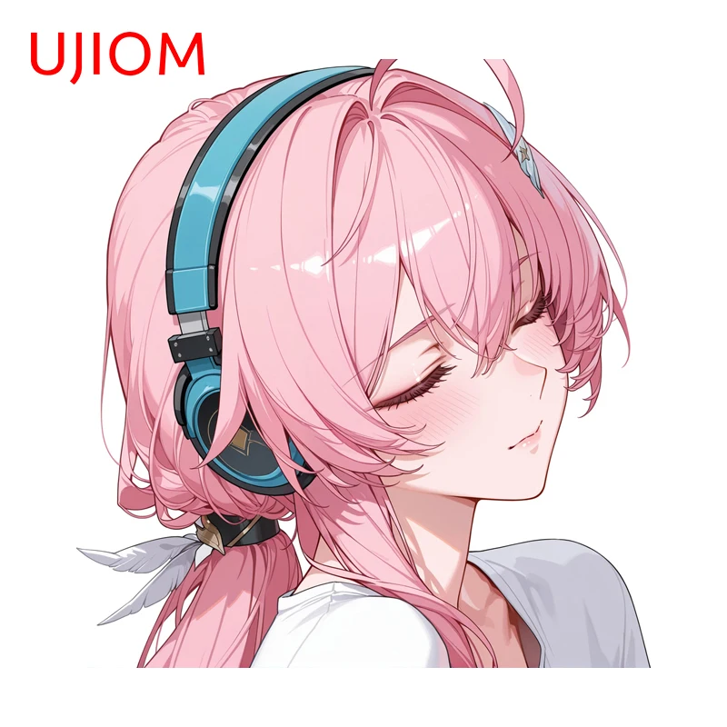 UJIOM Wuthering Waves Aemeath Wall Sticker Anime Girl Enjoying Music Funny Guitar Laptop Decals Waterproof Smart Home Decor