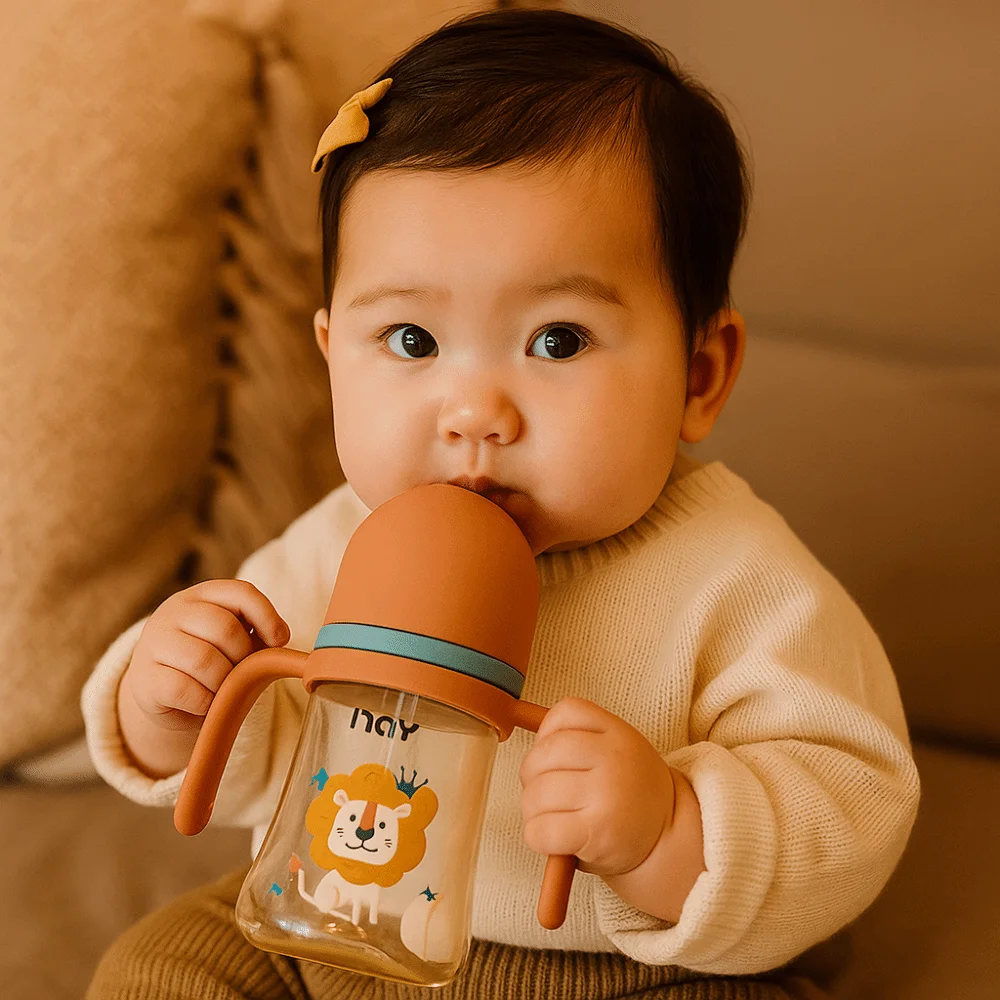 

Cute Drop Resistant Newborn Bottle Cartoon 240ML Baby Feeding Bottle Easy Grip Wide Neck Baby Bottle Night Feeding