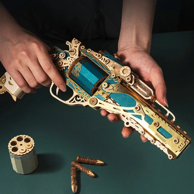 DIY 3D Wooden Puzzle Steam Revolver Assembly Model Kits Educational Toys For Children Kids Girls Birthday Gift Decoration