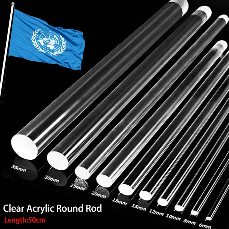 19.7 in / 1.6 ft Clear Acrylic Round Rod Solid Plexiglass for Flagpole DIY Crafts Rolling Pins Industry PMMA Rolling Roller Bar