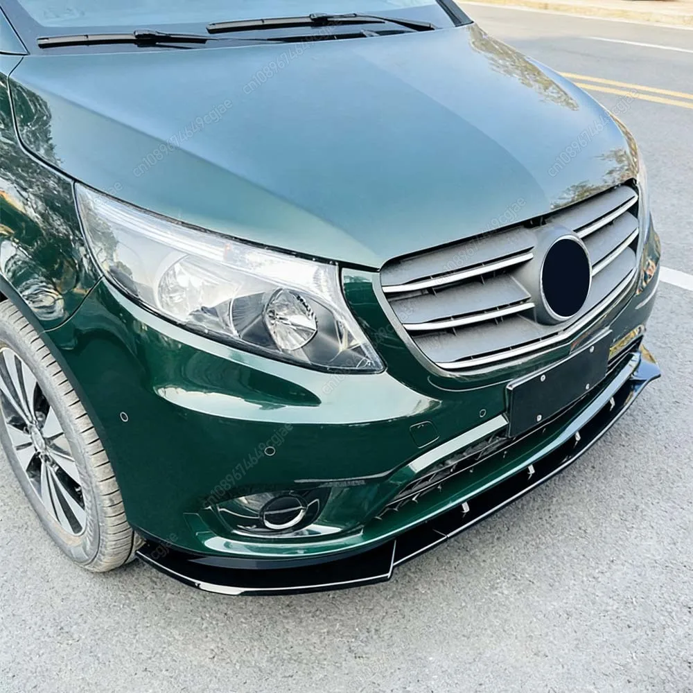 

Для Mercedes-Benz Vito W447 V220 V250 V260 2016-2023: Комплект глянцевых черных накладок на передний бампер (сплиттер, диффузор, защита) из ABS-пластика