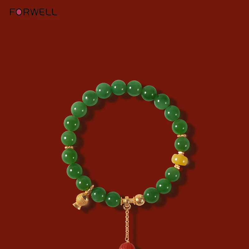 FORWELL Natural Hetian Jade Beaded Bracelet for Women Vintage Design Handmade Jewelry Elegant Gift Trendy Minimalist Style - Detail 1