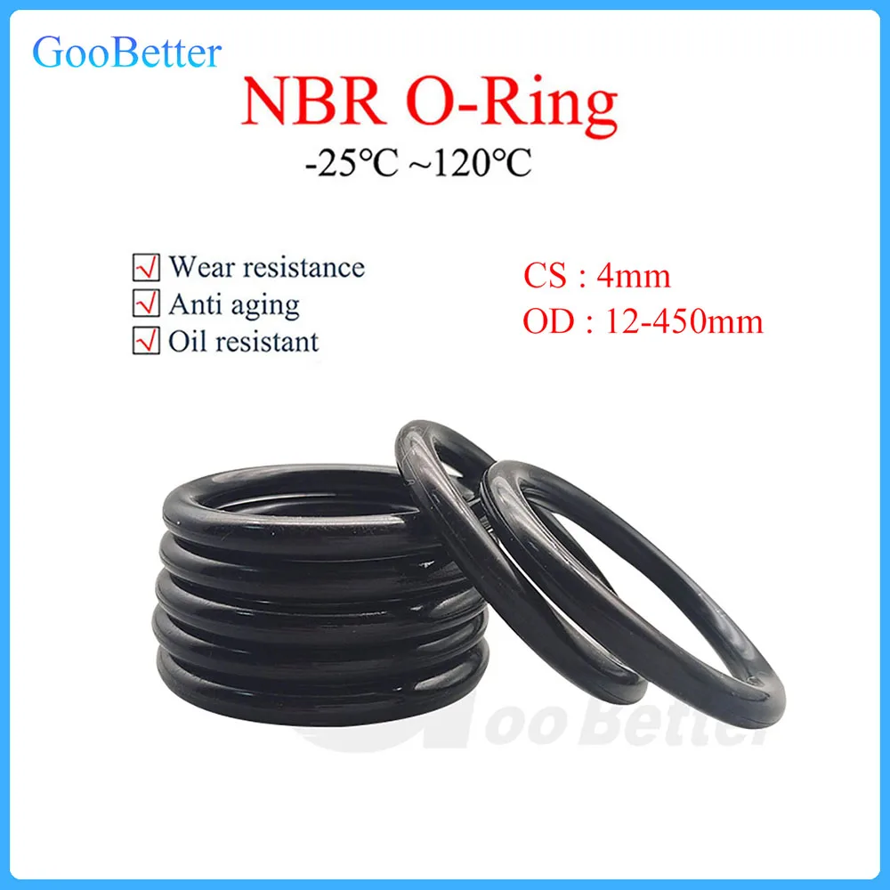 

20Pcs/lot Black O Ring Gasket NBR Nitrile Rubber Round O Type Corrosion Oil Resistant Seal Washer CS 4mm Outer Diameter 12-450mm