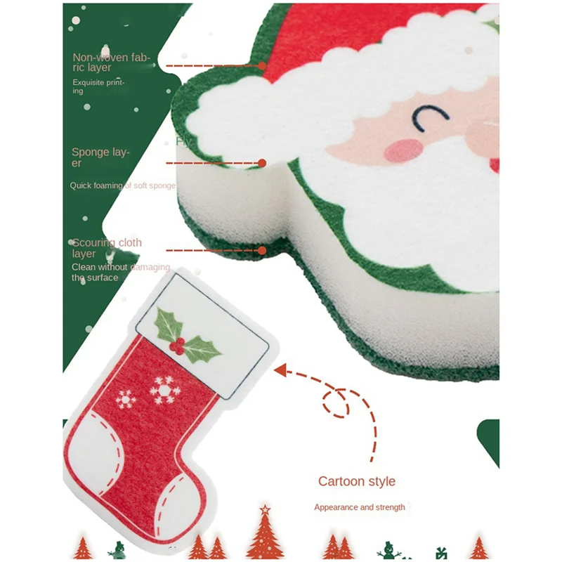 ABLG 24 Pcs Christmas Sponges Kitchen Dual Sided Dish Sponges For Washing Dishes Santa Christmas Tree Gingerbread Man
