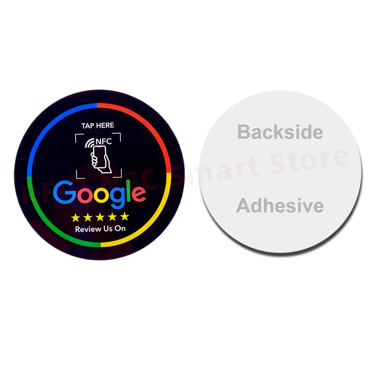 NFC Table Sticker Diameter 10CM Google Reviews NFC Sticker NFC 213 13.56MHz Programmable Acrylicl with Self-adhesive Backing