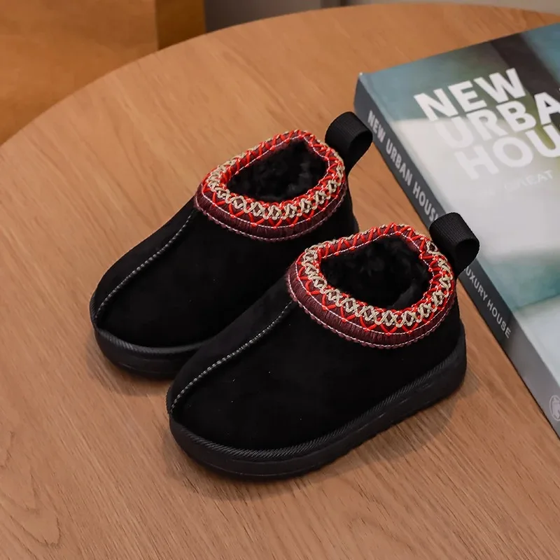 Winter Baby Warm Snow Boots Girls Low-top Cotton Shoes Boys Winter Short Boots With Fur Inside Little Princess Suede Upper Shoes