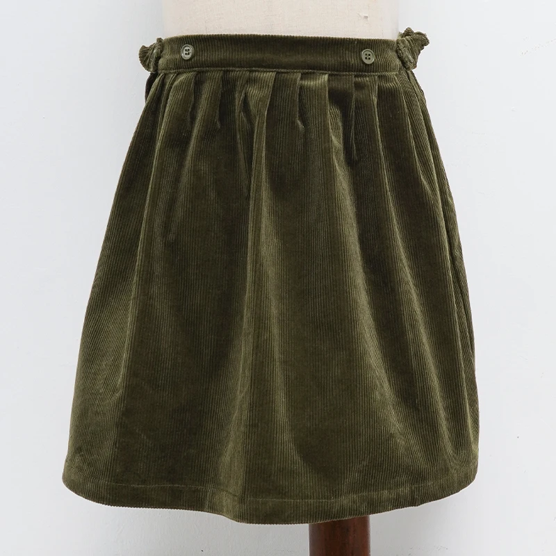 Retro Cord-Minirock mit hoher Taille für Mädchen, Frühlingsneuheit, verstellbare Knöpfe, elastische Taille, locker sitzende Kinderröcke, Mädchen-Winterkleidung – Detail 23