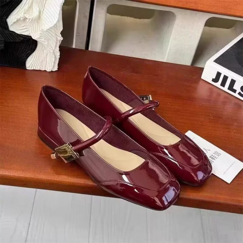 ​​2025 New French Vintage Burgundy Patent Mary Jane Flats for Women - Round Toe, Antique Buckle, Wedding & Office Casual Shoes​ image 3