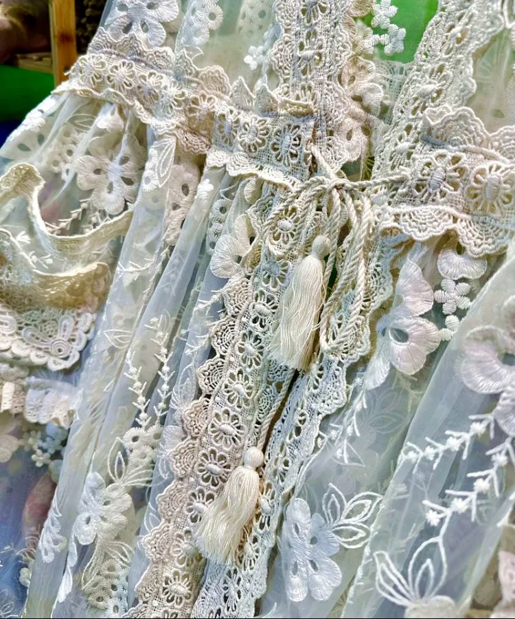 Women Vintage Ruffled Lace Transparent Sleeveless Long Dress Retro Chic Mori Girl Sweet Victorian Rococo Edwardian Midi Dress